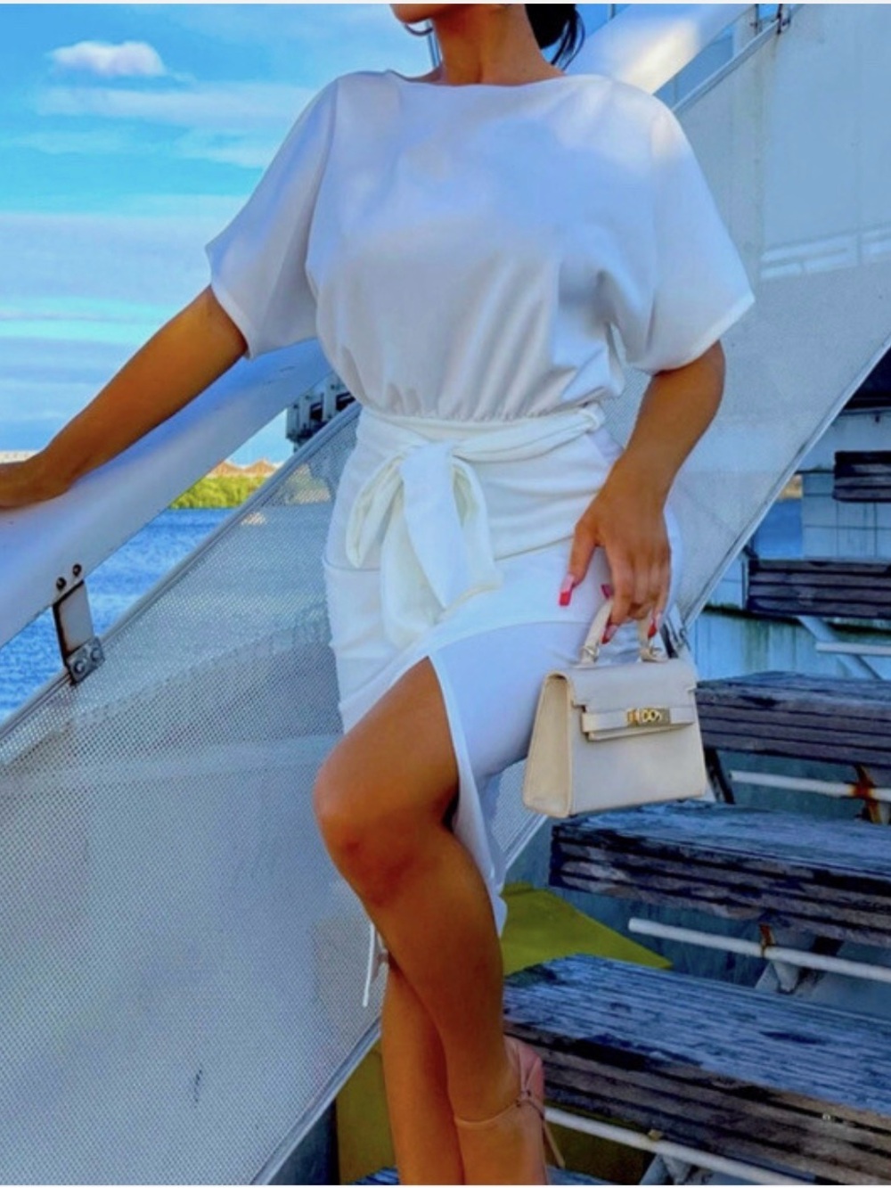 Fashion nova white tie wrap midi dress